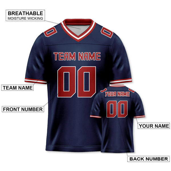 Custom Navy Red Mesh Authentic Football Jersey