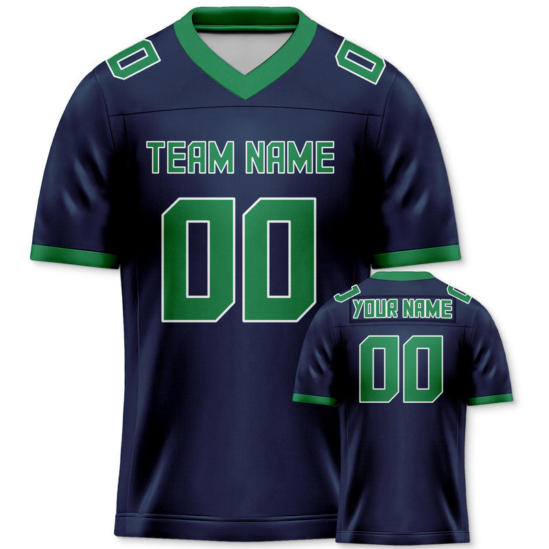 Custom Navy Green Mesh Authentic Football Jersey