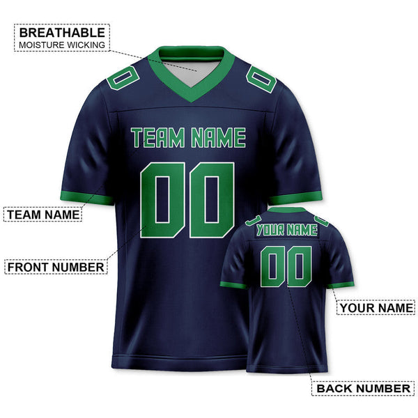 Custom Navy Green Mesh Authentic Football Jersey