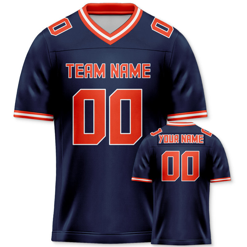 Custom Navy Orange Mesh Authentic Football Jersey