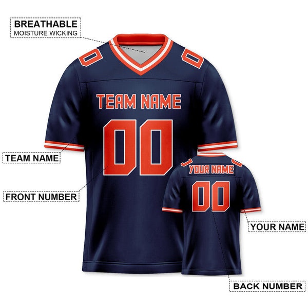 Custom Navy Orange Mesh Authentic Football Jersey