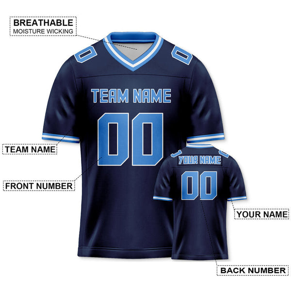 Custom Navy Light Blue Mesh Authentic Football Jersey