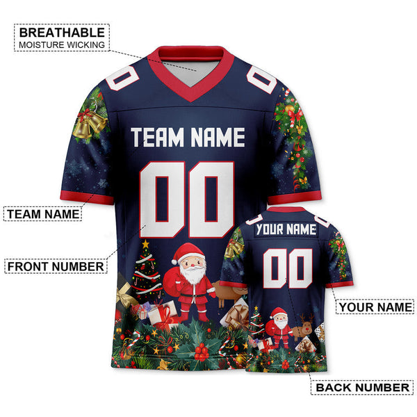 CHRISTMAS DAY CUSTOM NAVY WHITE-RED SANTA CLAUS AUTHENTIC FOOTBALL JERSEY