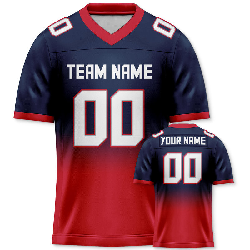 Custom Navy Red-White Authentic Split Fashion Football Jersey