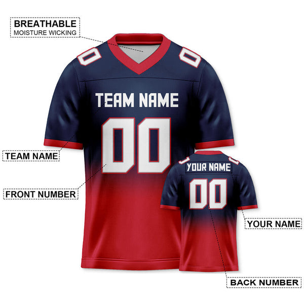 Custom Navy Red-White Authentic Split Fashion Football Jersey