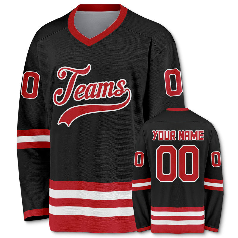 Custom Black Red-White Authentic Hockey Jersey