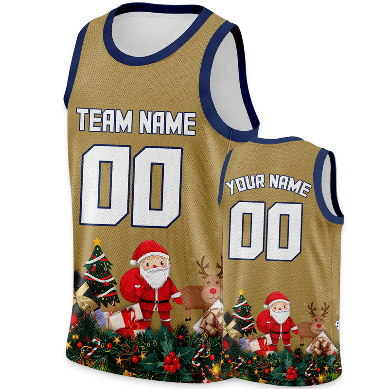 Christmas Day Custom Old Gold White-Navy Santa Claus Authentic Basketball Jersey