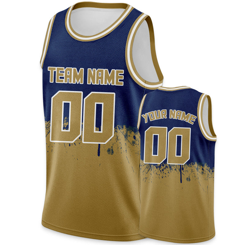 Custom Navy Old Gold-White Authentic Spilt Fashion Basketball Jersey