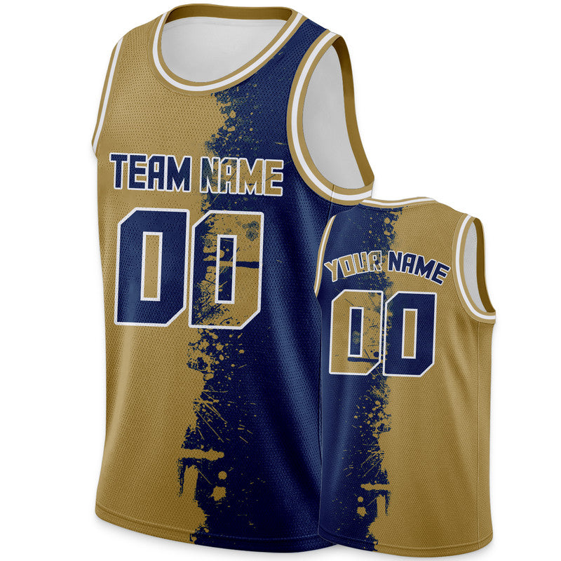 Custom Old Gold Navy-White Authentic Spilt Fashion Basketball Jersey