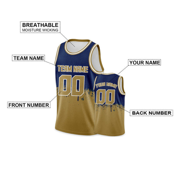 Custom Navy Old Gold-White Authentic Spilt Fashion Basketball Jersey