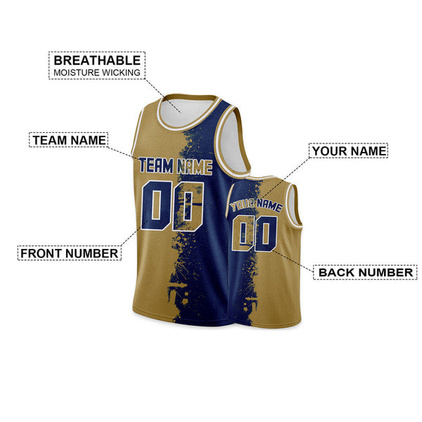 Custom Old Gold Navy-White Authentic Spilt Fashion Basketball Jersey