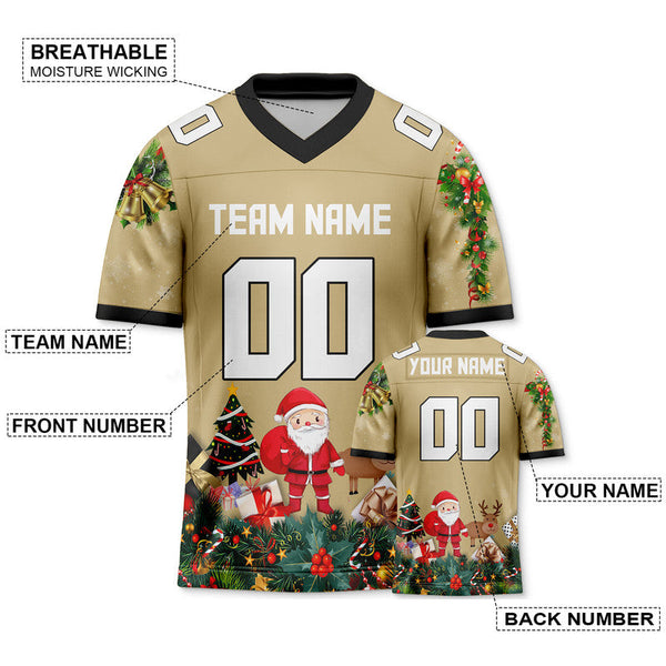 CHRISTMAS DAY CUSTOM OLD GOLD WHITE-BLACK SANTA CLAUS AUTHENTIC FOOTBALL JERSEY