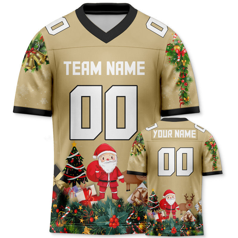 CHRISTMAS DAY CUSTOM OLD GOLD WHITE-BLACK SANTA CLAUS AUTHENTIC FOOTBALL JERSEY