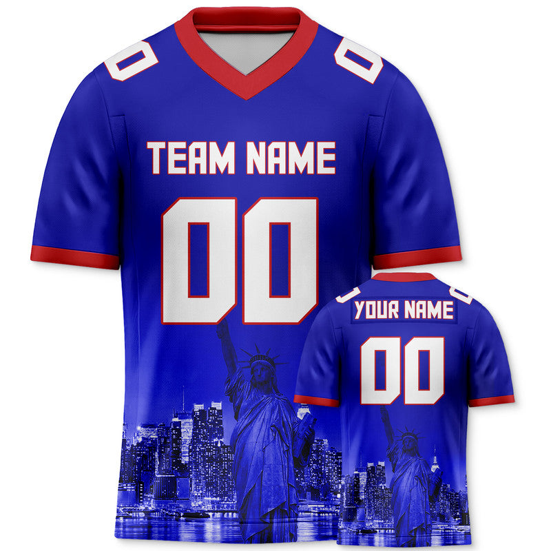 Custom 3D City Night Royal White-Red Authentic Football Silhouette Jersey