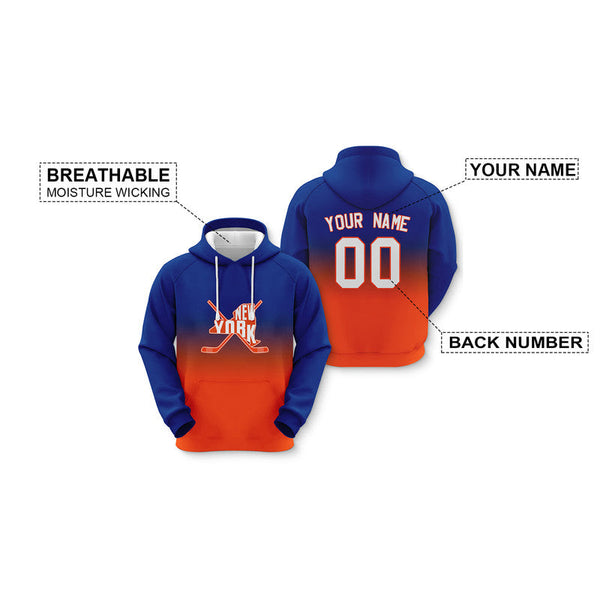 Custom Sports Pullover Sweatshirt Hockey Split Map New York Fashion Hoodie