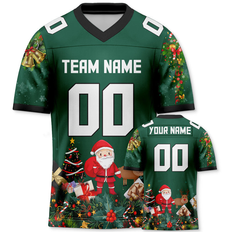 CHRISTMAS DAY CUSTOM GREEN WHITE-BLACK SANTA CLAUS AUTHENTIC FOOTBALL JERSEY