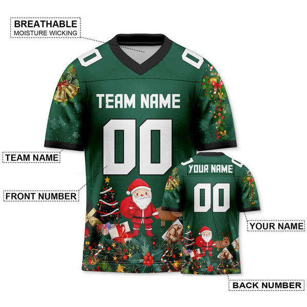 CHRISTMAS DAY CUSTOM GREEN WHITE-BLACK SANTA CLAUS AUTHENTIC FOOTBALL JERSEY