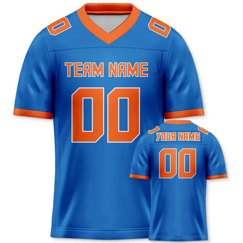 Custom Powder Blue Orange Mesh Authentic Football Jersey1