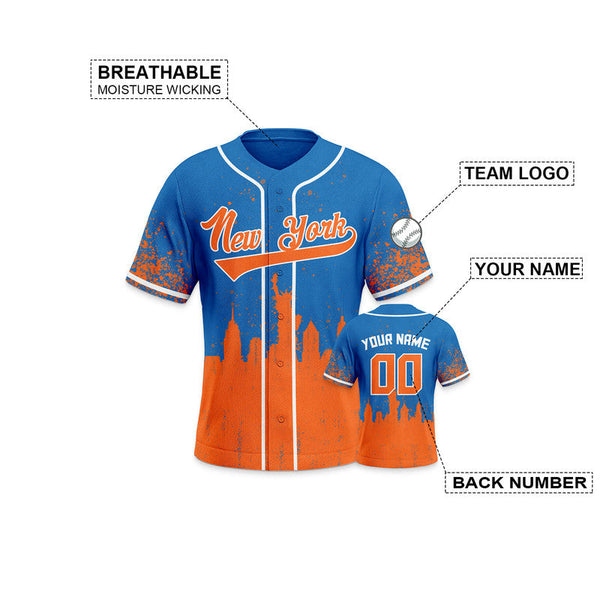 Custom 3D Graffiti Powder Blue Orange-White Authentic Baseball Silhouette Jersey