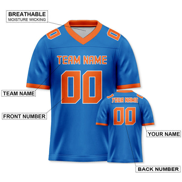 Custom Powder Blue Orange Mesh Authentic Football Jersey1