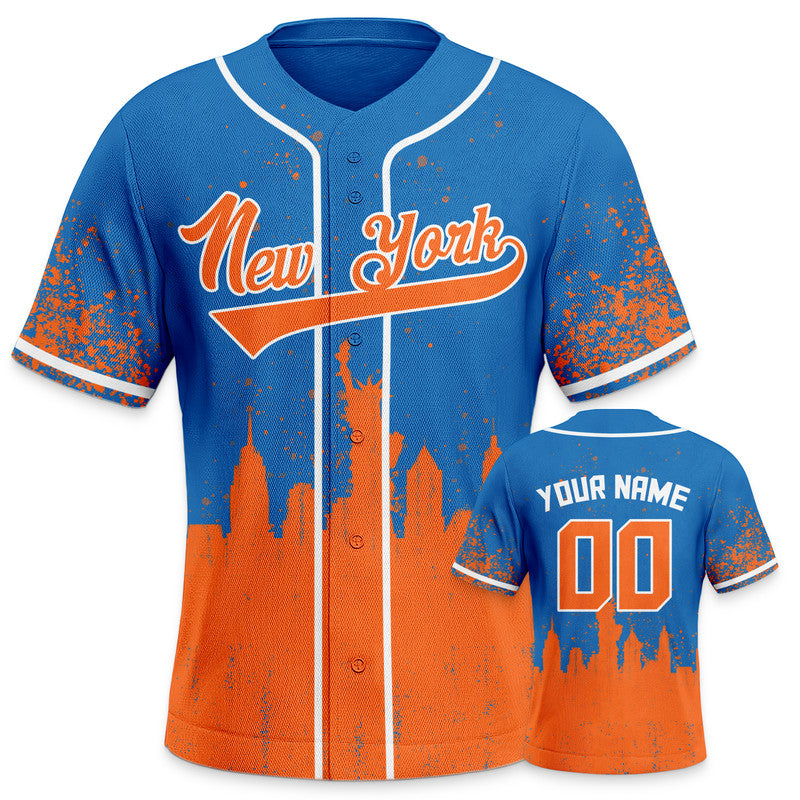 Custom 3D Graffiti Powder Blue Orange-White Authentic Baseball Silhouette Jersey