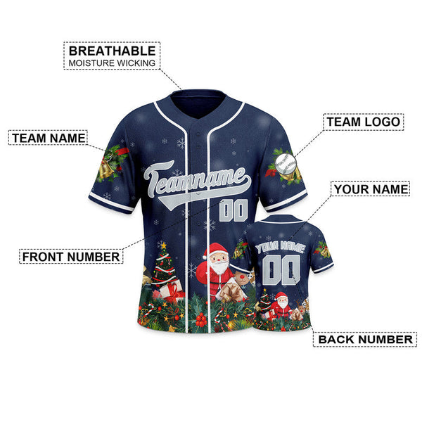 Christmas Day Custom Navy Gray-White Santa Claus Authentic Baseball Jersey