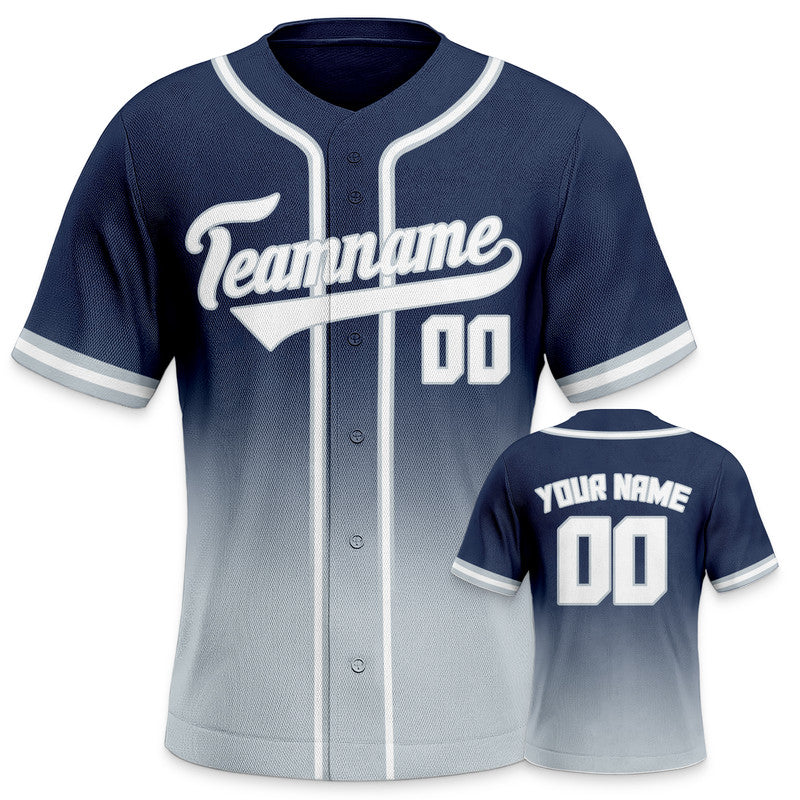 Custom Navy Gray-White Authentic Fade Fashion Baseball Jersey