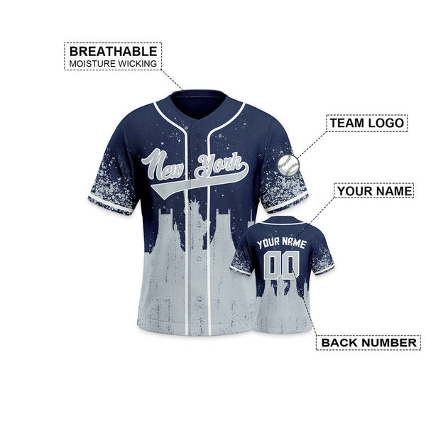 Custom 3D Graffiti Navy Gray-White Authentic Baseball Silhouette Jersey