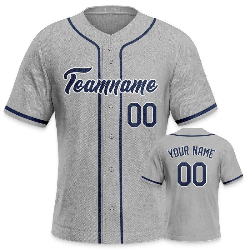 Custom Gray Navy-White Authentic Baseball Jersey-3