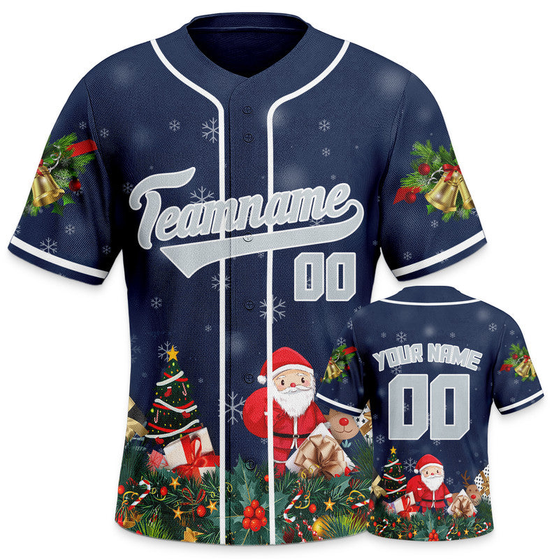 Christmas Day Custom Navy Gray-White Santa Claus Authentic Baseball Jersey