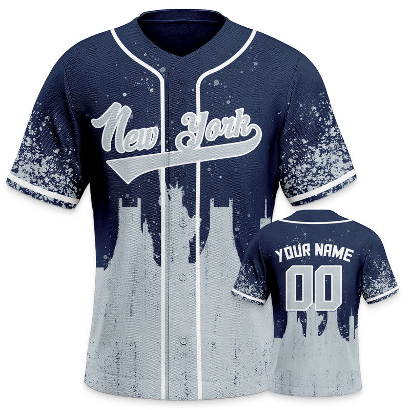 Custom 3D Graffiti Navy Gray-White Authentic Baseball Silhouette Jersey