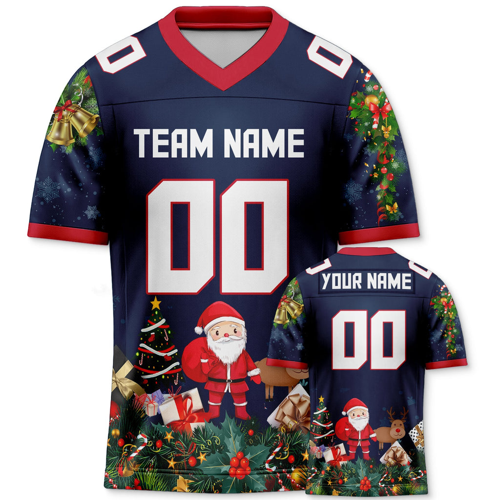 CHRISTMAS DAY CUSTOM NAVY WHITE-RED SANTA CLAUS AUTHENTIC FOOTBALL JERSEY