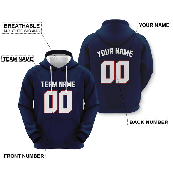 Custom Navy White-Red Sports Pullover Sweatshirt Football Hoodie