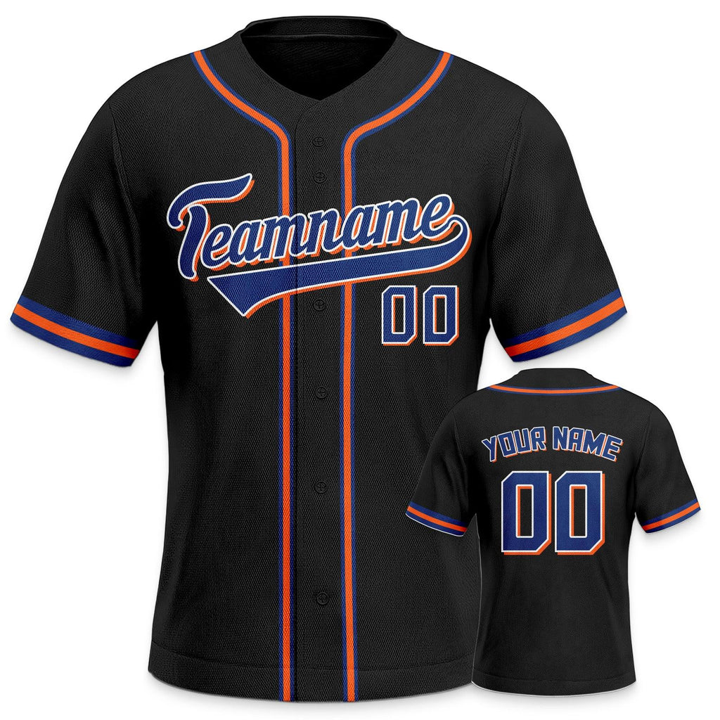 Custom Black Royal-Orange White Authentic Classic Baseball Jersey