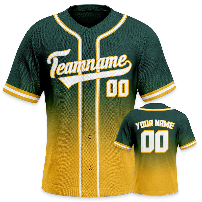 Custom Kelly Green Gold-White Authentic Fade Fashion Baseball Jersey