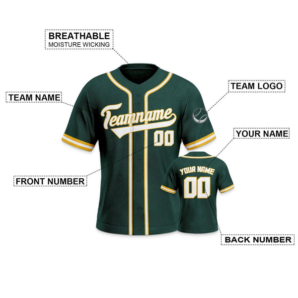 Custom Kelly Green White-Gold Authentic Classic Baseball Jersey