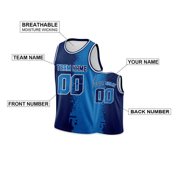 Custom Navy Powder Blue-White Authentic Spilt Fashion Basketball Jersey