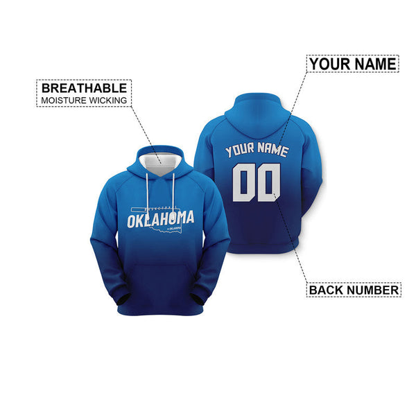 Custom Sports Pullover Sweatshirt Basketball Split State Map Oklahoma City Fashion Hoodie