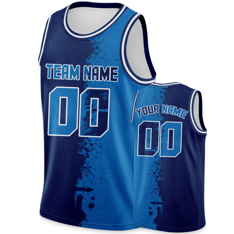 Custom Navy Powder Blue-White Authentic Spilt Fashion Basketball Jersey