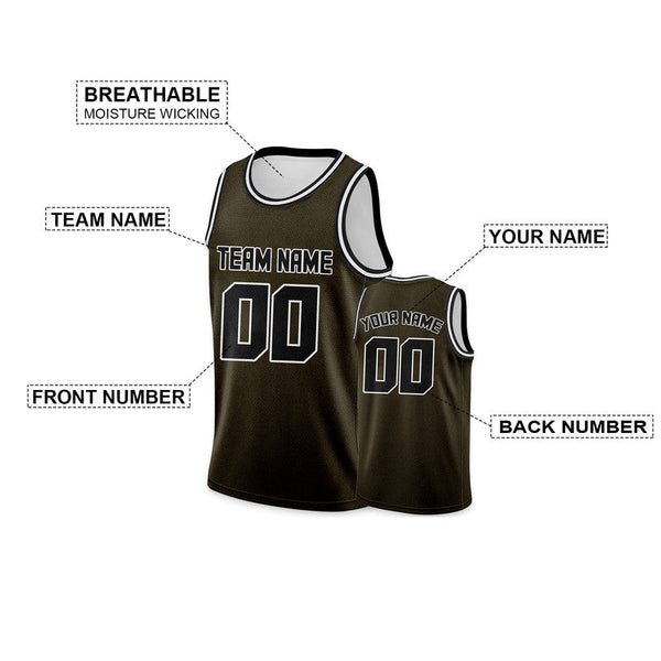 Custom Olive Black Round Neck Rib-Knit Basketball Jersey