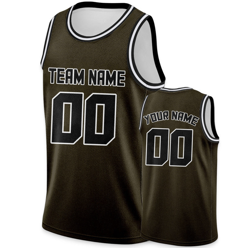 Custom Olive Black Round Neck Rib-Knit Basketball Jersey