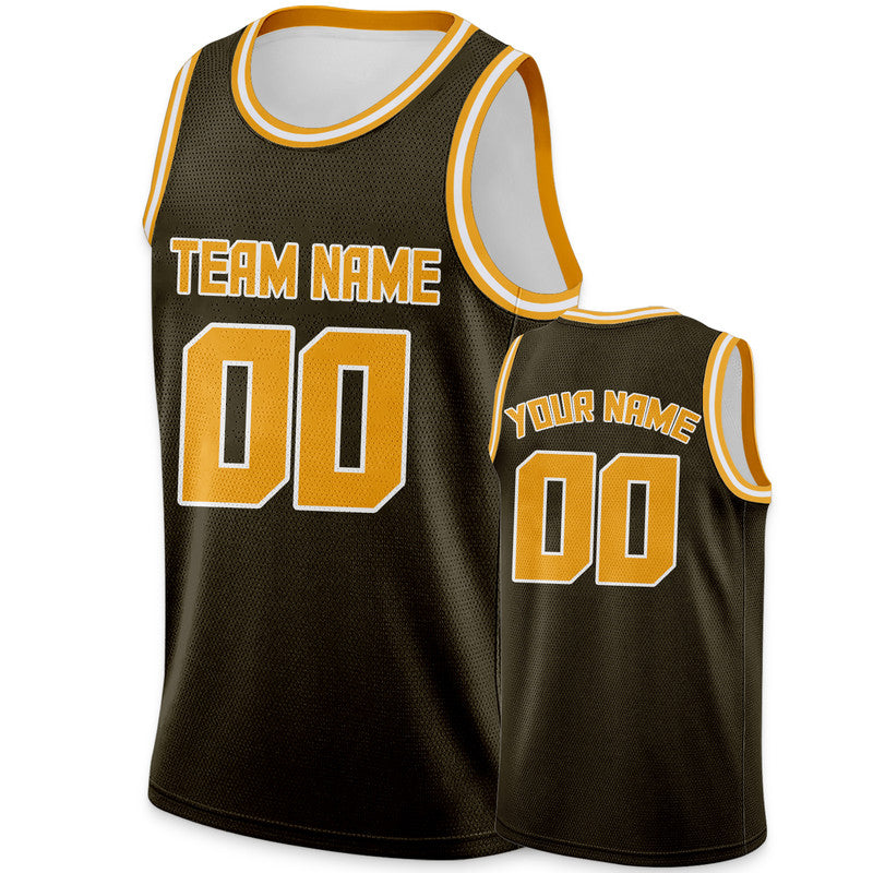 Custom Olive Gold Round Neck Rib-Knit Basketball Jersey