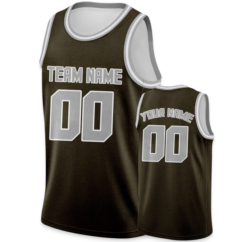 Custom Olive Gray Round Neck Rib-Knit Basketball Jersey