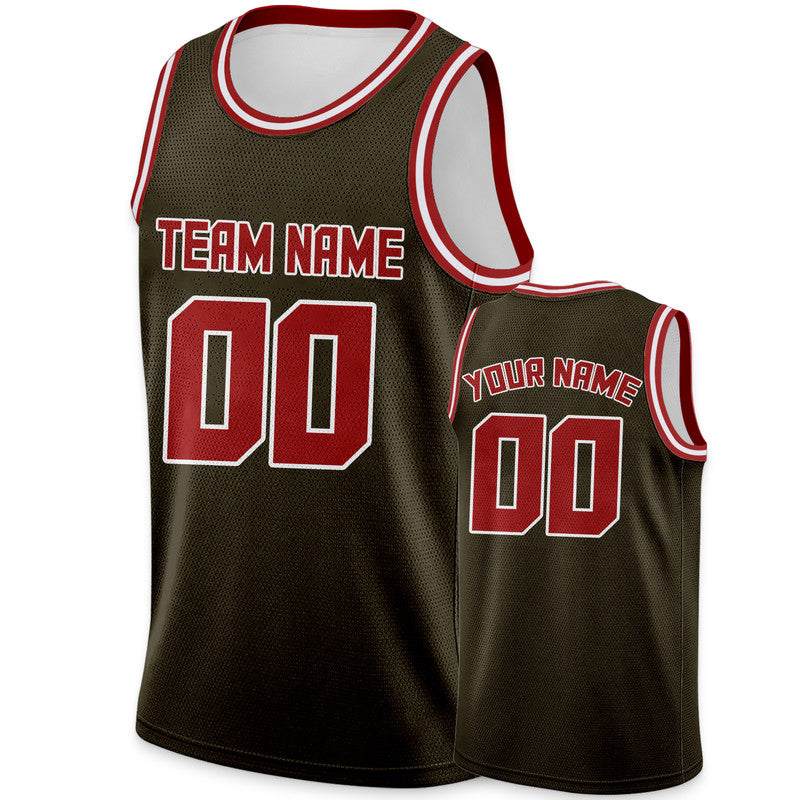 Custom Olive Red Round Neck Rib-Knit Basketball Jersey