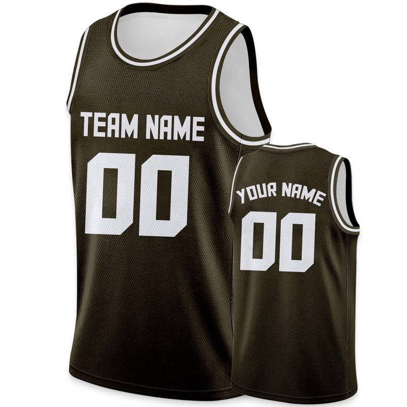 Custom Olive White Round Neck Rib-Knit Basketball Jersey