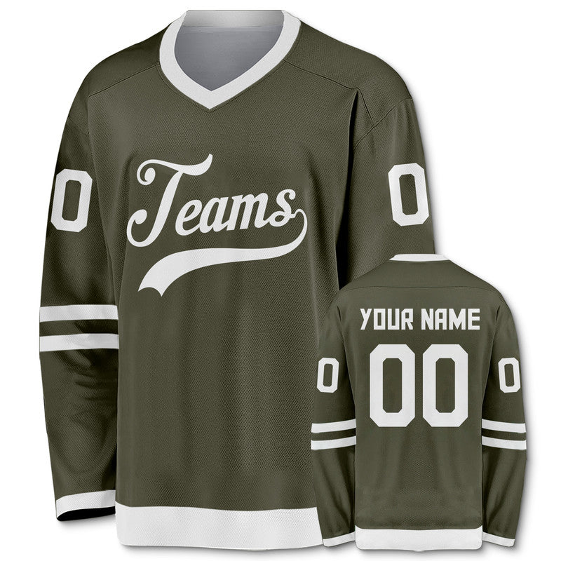 Custom Olive White Authentic Hockey Jersey