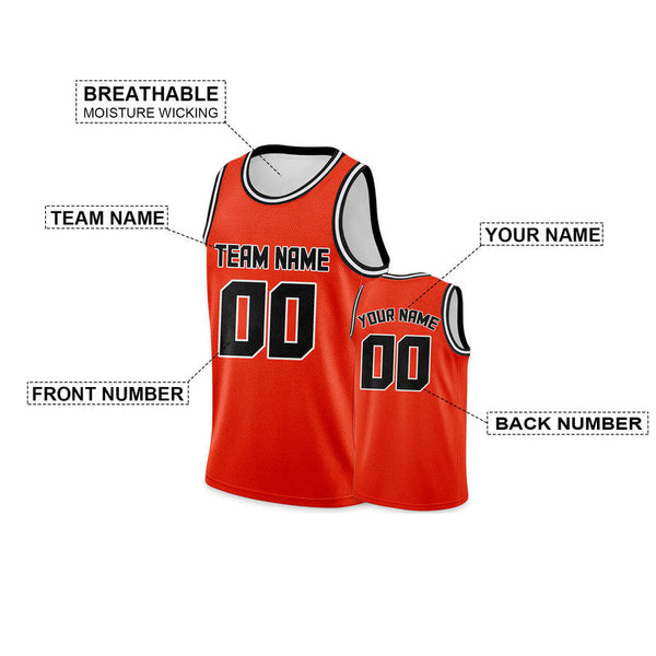 Custom Orange Black Round Neck Rib-Knit Basketball Jersey