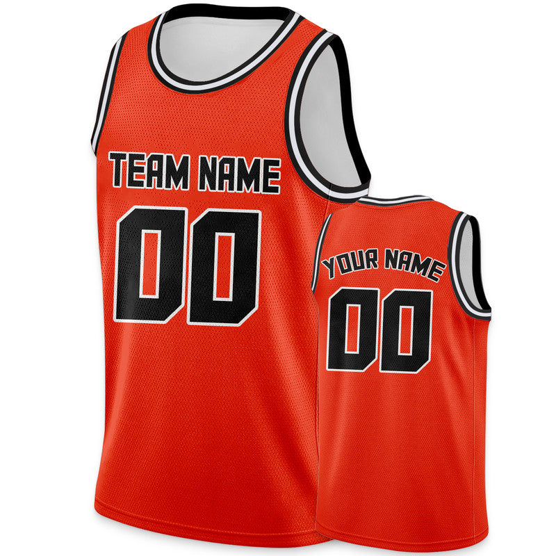 Custom Orange Black Round Neck Rib-Knit Basketball Jersey