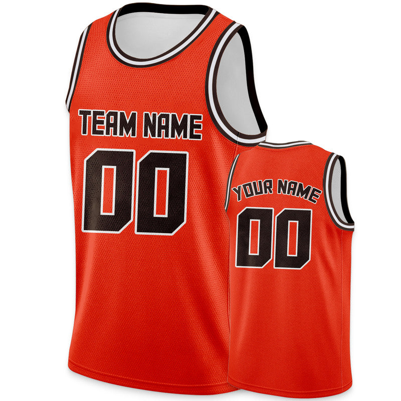 Custom Orange Brown Round Neck Rib-Knit Basketball Jersey