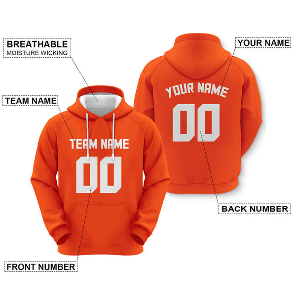 Custom Orange White Sports Pullover Sweatshirt Football Hoodie